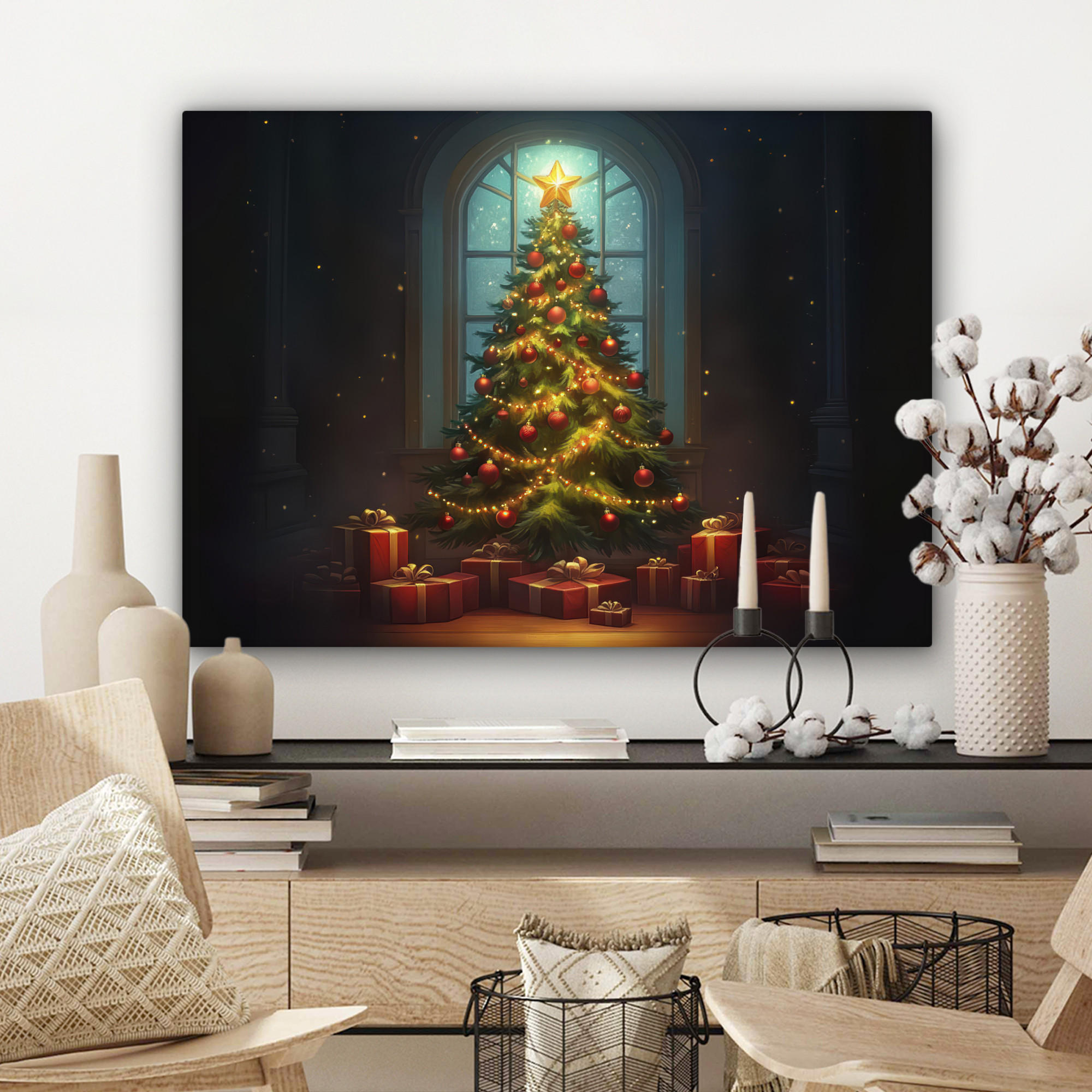 LEINWANDBILD Weihnachtsbaum - Geschenk - Winter Wandbilder 80x60 cm - Grün, Textil (80/60cm) - MuchoWow