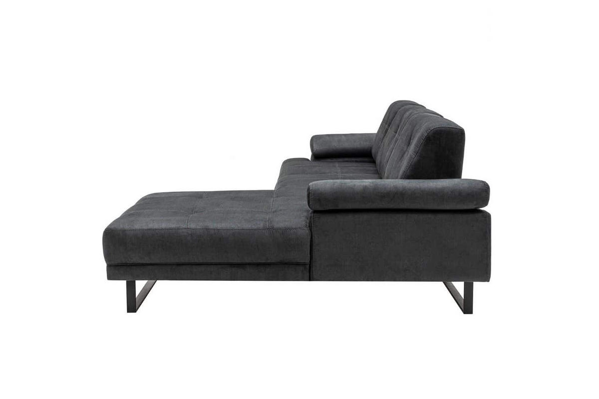 ECKSOFA mit verstellbarer Rückenlehne - Anthrazit/Schwarz, Textil/Metall (174/314cm) - myHomelando