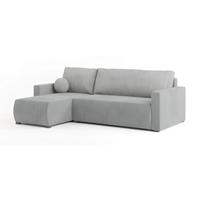 ECKSOFA SORGE Hellgrau Plüsch-Stoff mit Schlaffunktion - Hellgrau, Holz (220/143cm) - MASSENO