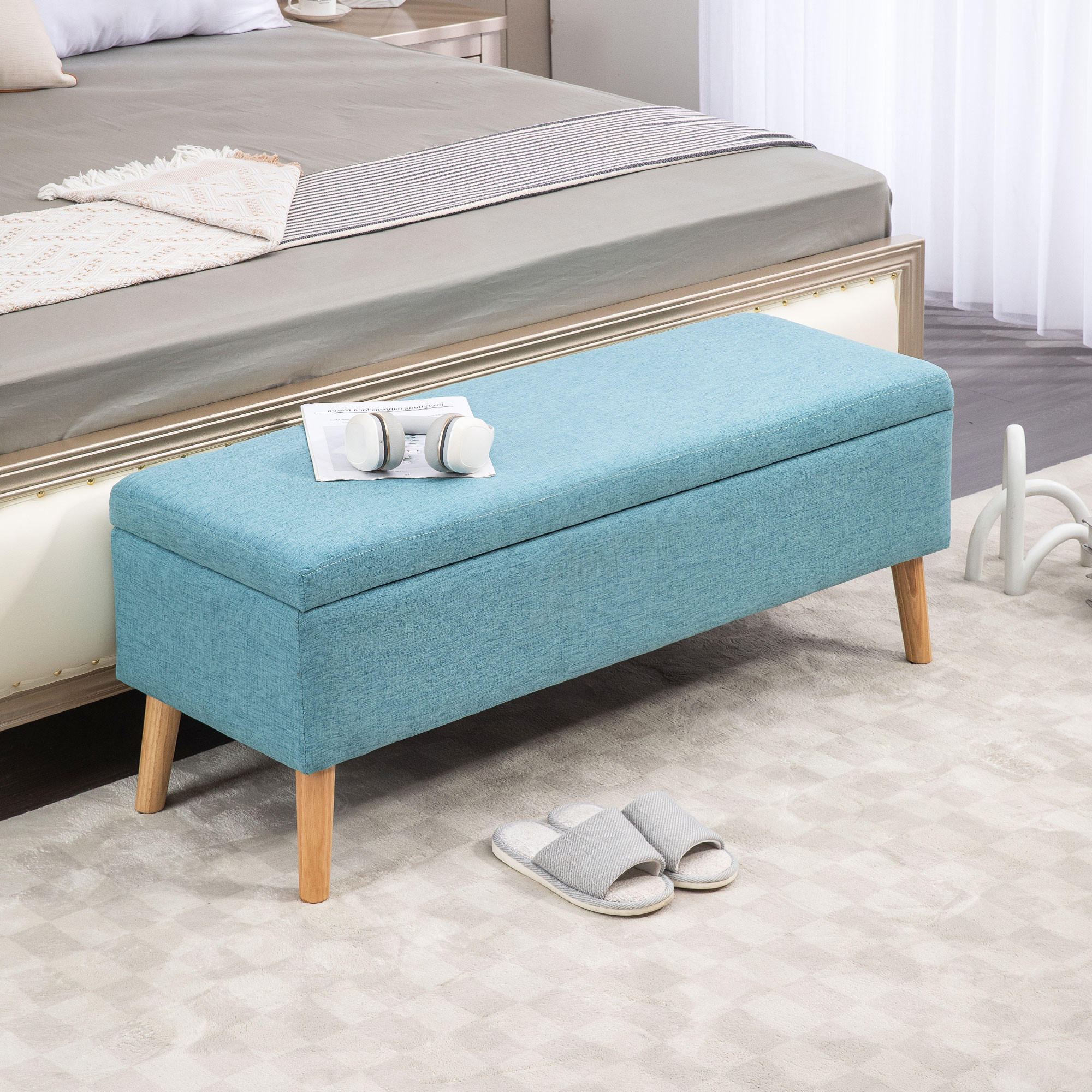 SITZBANK, Beige/Blau/Grau, Polyester, Kautschukholz - Blau, Kunststoff (39/45/110cm) - HOMCOM