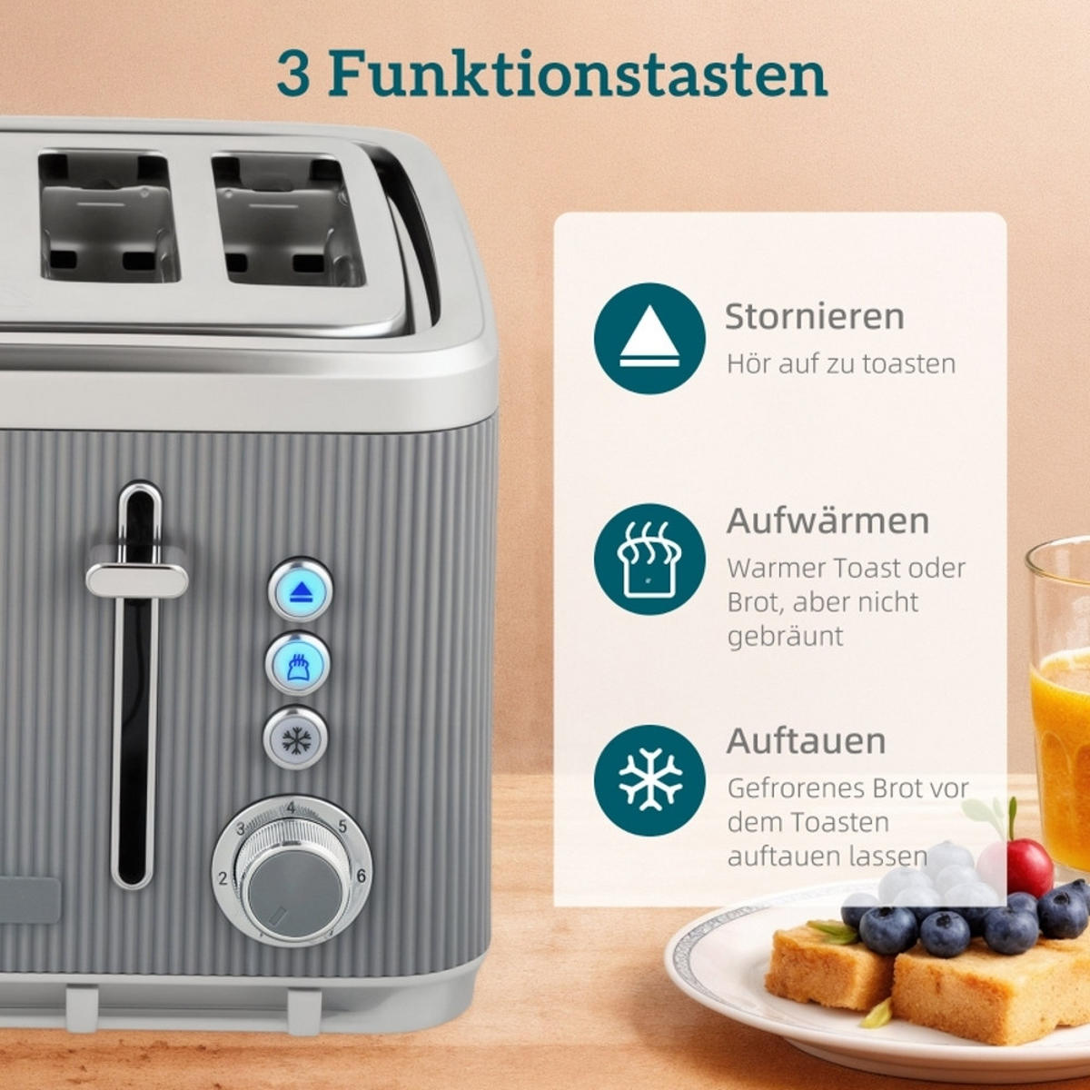 WASSERKOCHER-TOASTER Set und 4 Scheiben Toaster, Grau, 21,2/15,5/25,5 cm - Grau, Kunststoff (15.5/25.5/21.2cm) - Rolipo