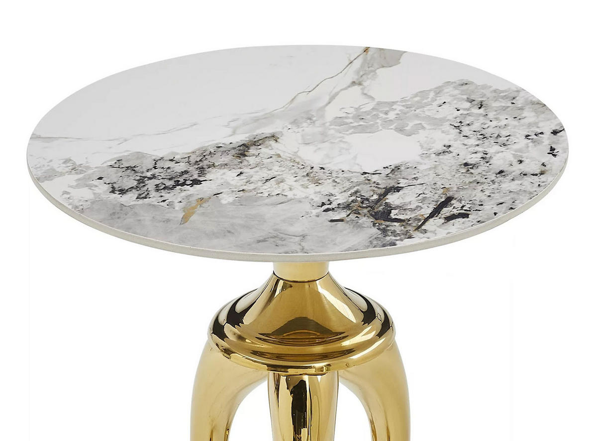 COUCHTISCH Snake weiß / gold 48 / 48 / 75cm - Goldfarben/Weiß, Holz/Keramik (48/48/75cm) - Feldmann-Wohnen