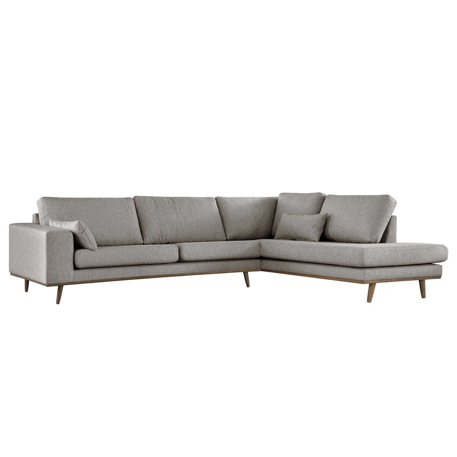 ECKSOFA mit Ottomane - Eichefarben/Graubraun, Eichenholz/Textil (287/219cm) - home24