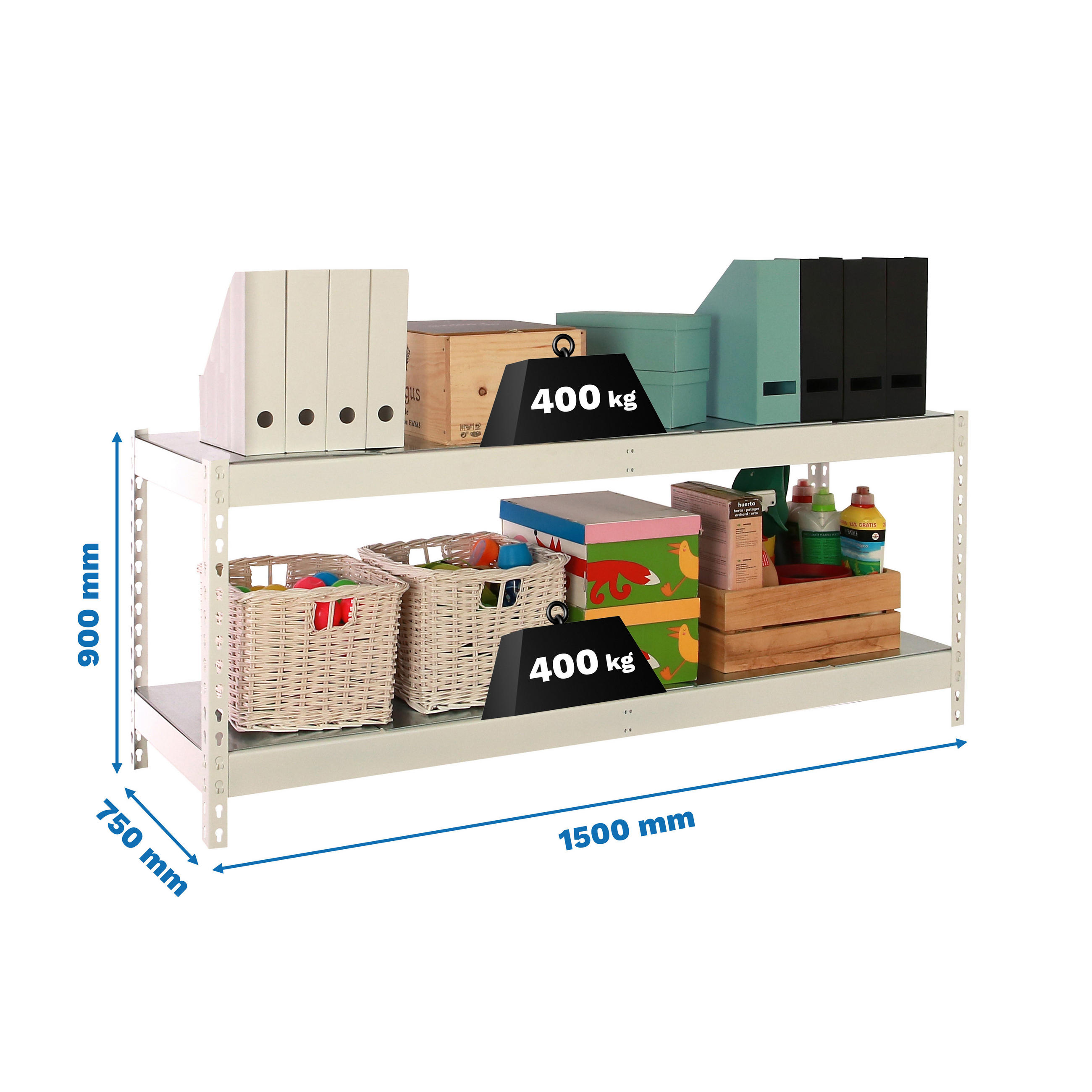 SCHWERLASTREGAL Mini Metal Yeti Two HxBxT 90 x 150 x 75 cm Fachlast 400 kg Weiß - Weiß, Metall (150/90/75cm) - PROREGAL