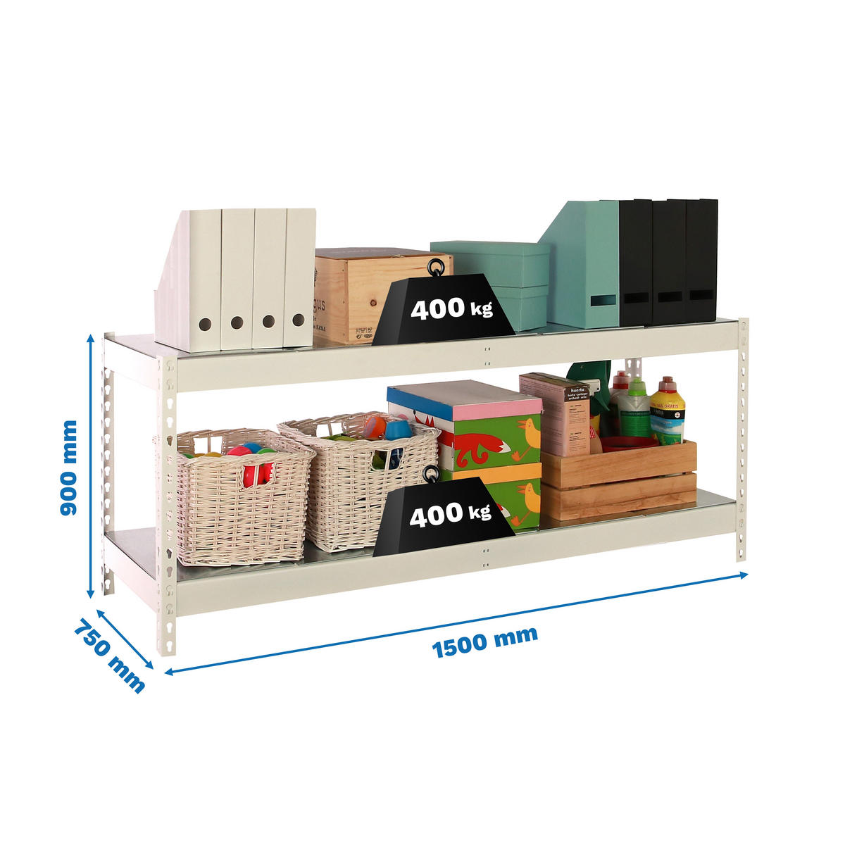 SCHWERLASTREGAL Mini Metal Yeti Two HxBxT 90 x 150 x 75 cm Fachlast 400 kg Weiß - Weiß, Metall (150/90/75cm) - PROREGAL