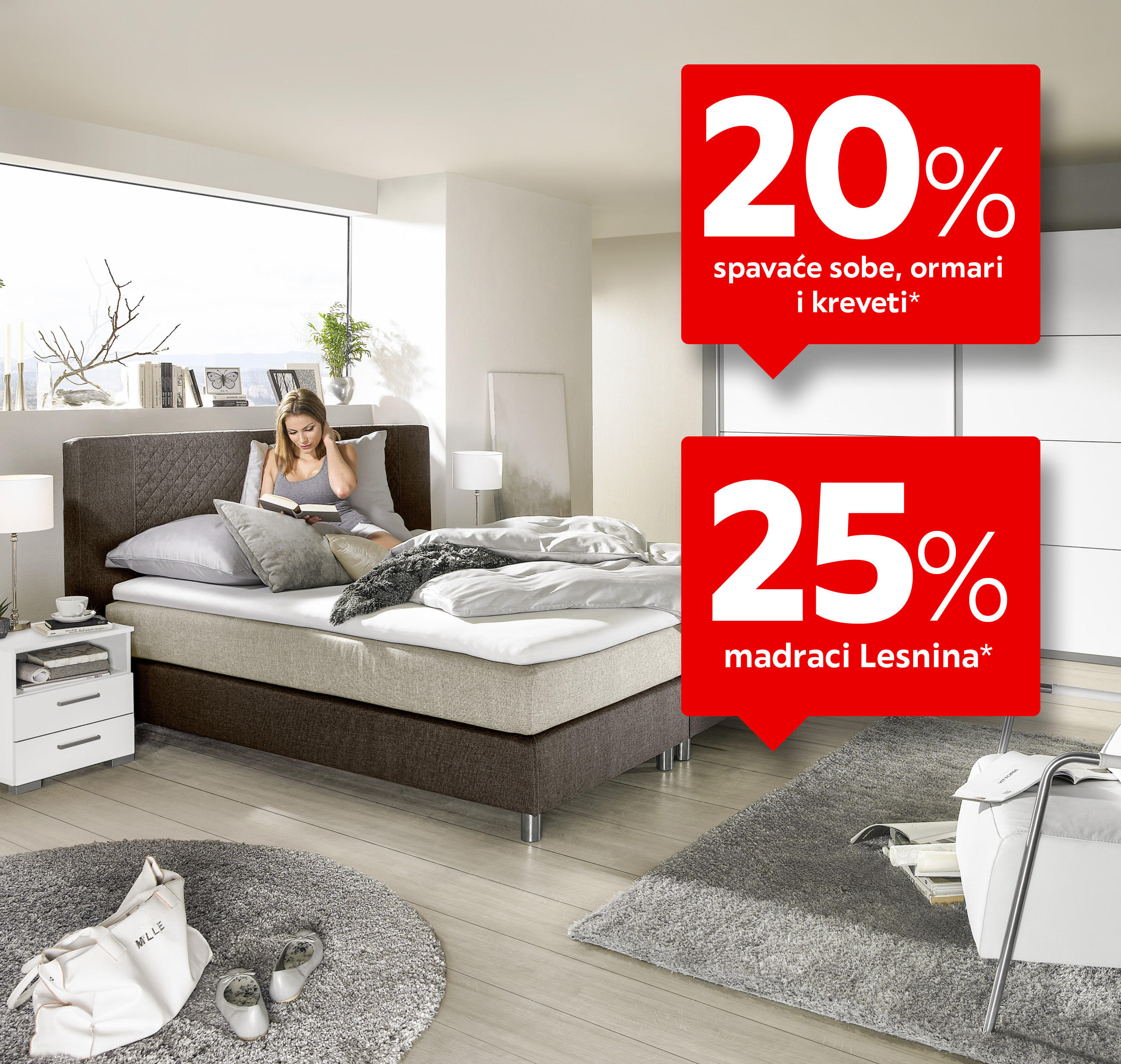 20% spavaće sobe, ormari i kreveti*, 25% madraci Lesnina*