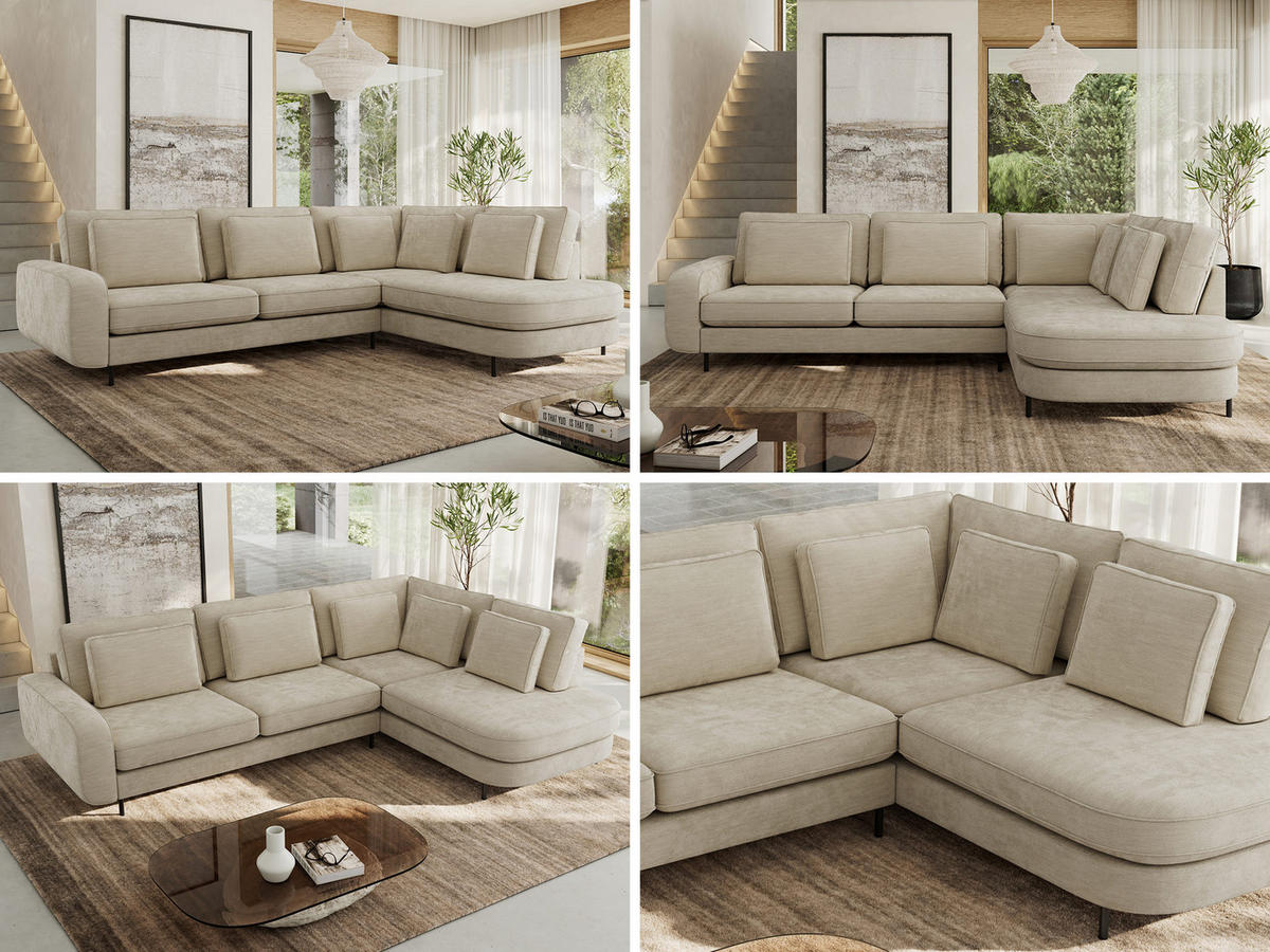 ROHOVÁ SEDAČKA CALENO L - Béžová Hrubě tkaná žinylka - Levá Strana - černá/béžová, kov/textil (317/225cm) - MKS