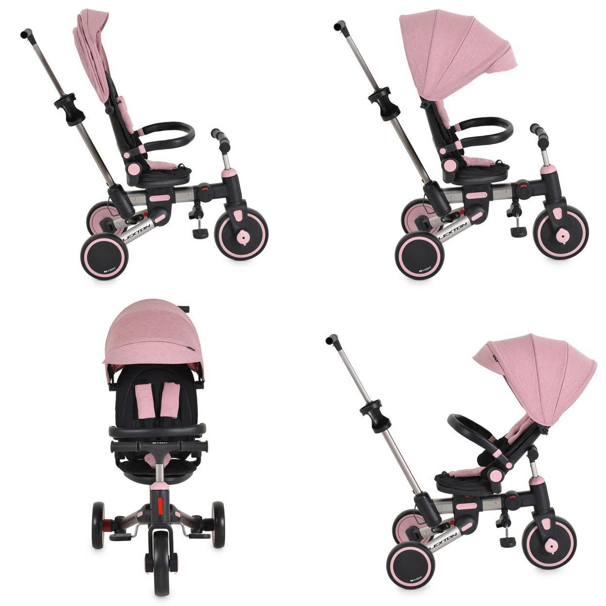 DREIRAD Flexton 5 in 1 Laufrad rosa Rückenlehne EVA-Reifen Becherhalter faltbar - Rosa, Metall (93/50/96cm)