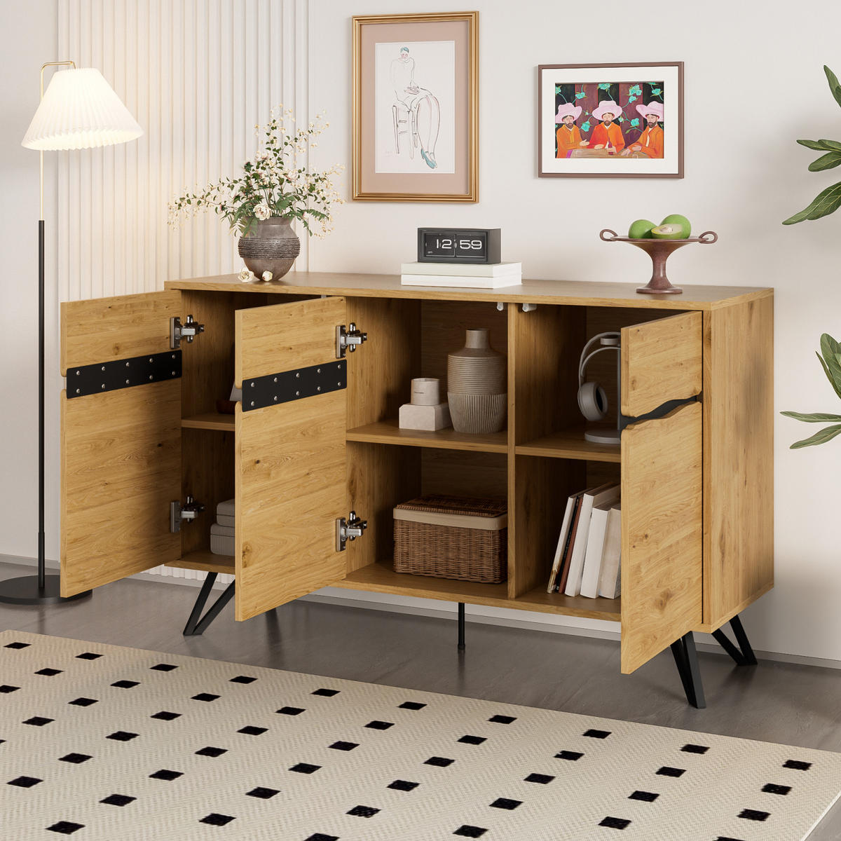SIDEBOARD 140x40x75,5 cm, 3 Türen, Metallfüße, Holzfarben - Kastanienfarben, Holz (140/75/40cm)