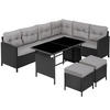 RATTANLOUNGE Barletta, mit Sicherheitsglasplatten, schwarz/grau - Schwarz/Grau, Kunststoff - tectake