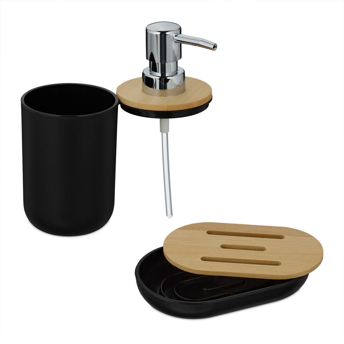 6-tlg.BADEZIMMER-SET - Multicolor, Holz/Kunststoff (19.5/27/19.5cm) - Relaxdays