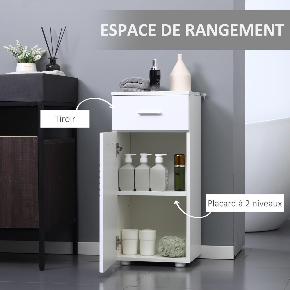 MIDISCHRANK DE-17361 mit Tür, Schublade & verstellbarem Regal Weiß - Weiß, Holzwerkstoff (30/77.5/35cm) - ComfortXL