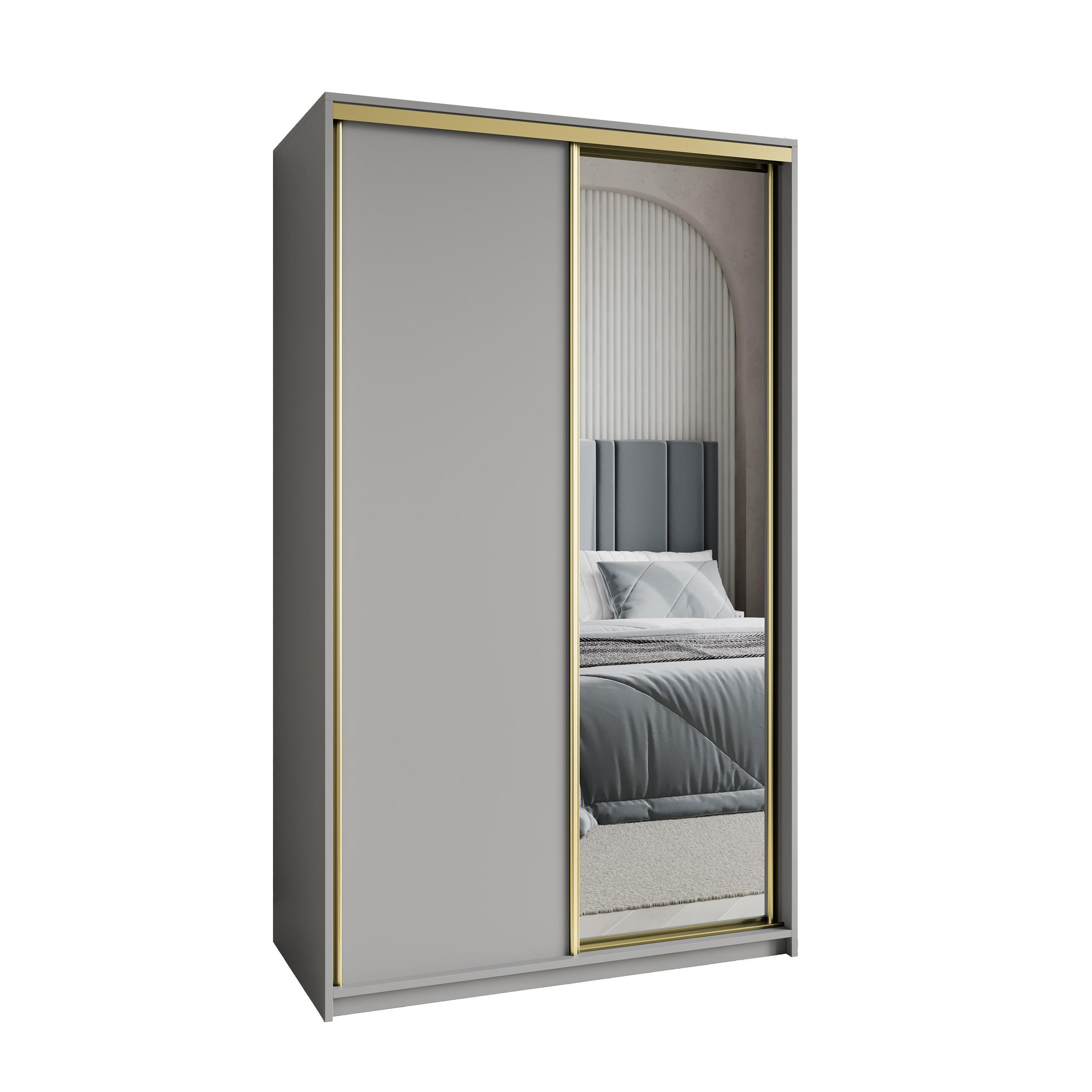 SCHWEBETÜRENSCHRANK TAVI 120/205/60 cm 2-türig mit Spiegel Graphitfarben - Graphitfarben, Holzwerkstoff (120/205/60cm) - MASSENO