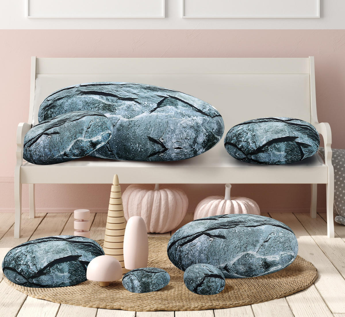 STEIN Felsen Kissen 7er-set - Grau, Textil (76/40cm) - Vercart