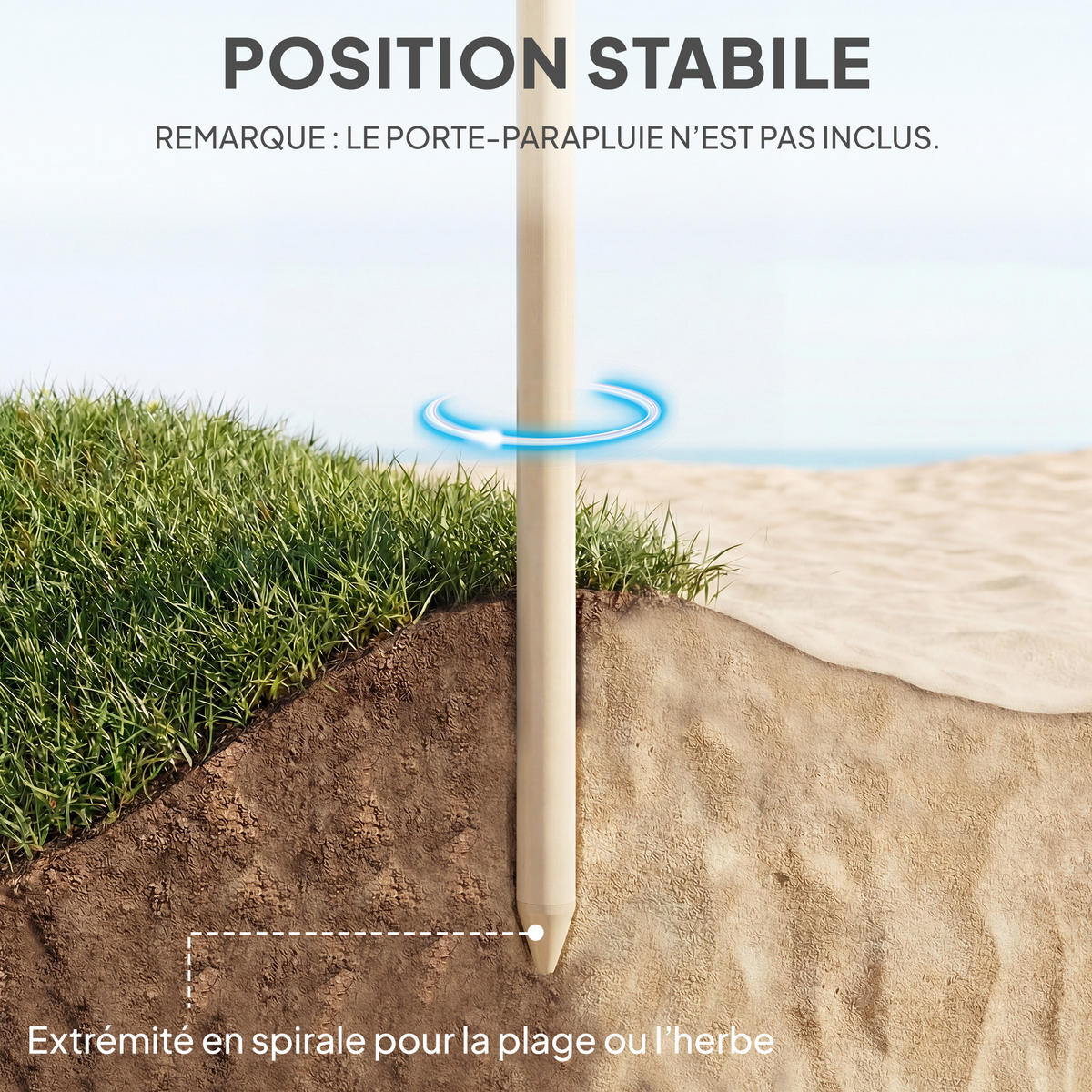 STRANDSCHIRM Kaki Ø 185 cm - Taupe, Metall (185/185cm) - PANGIVO