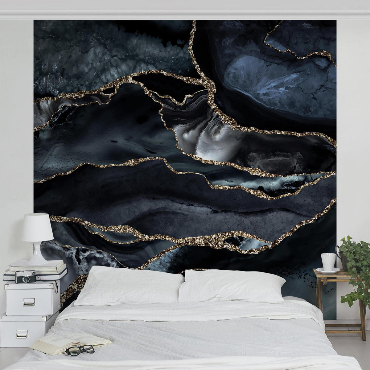 FOTOTAPETE Schwarz mit Glitzer Gold 240/240 cm - Schwarz, Papier (240/240cm) - Bilderwelten