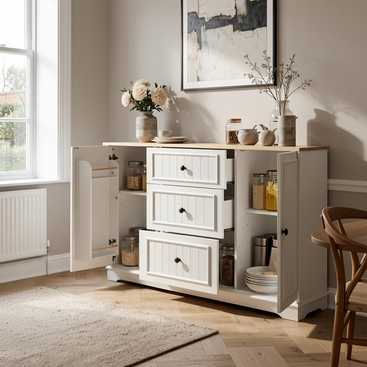 KOMODA se 3 zásuvkami a dvířky v designu lednice - bílá, kompozitní dřevo (126/86/40cm) - Urban Meuble