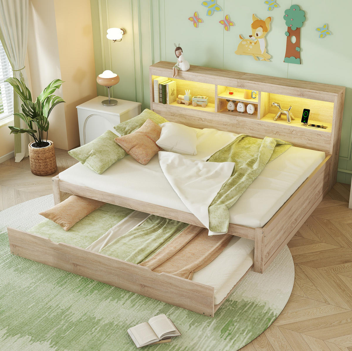 POLSTERBETT 140/200 cm Natur aus Spanplatte und MDF mit Ausziehbett - Naturfarben, Holzwerkstoff (140/200cm) - OKMYHOME
