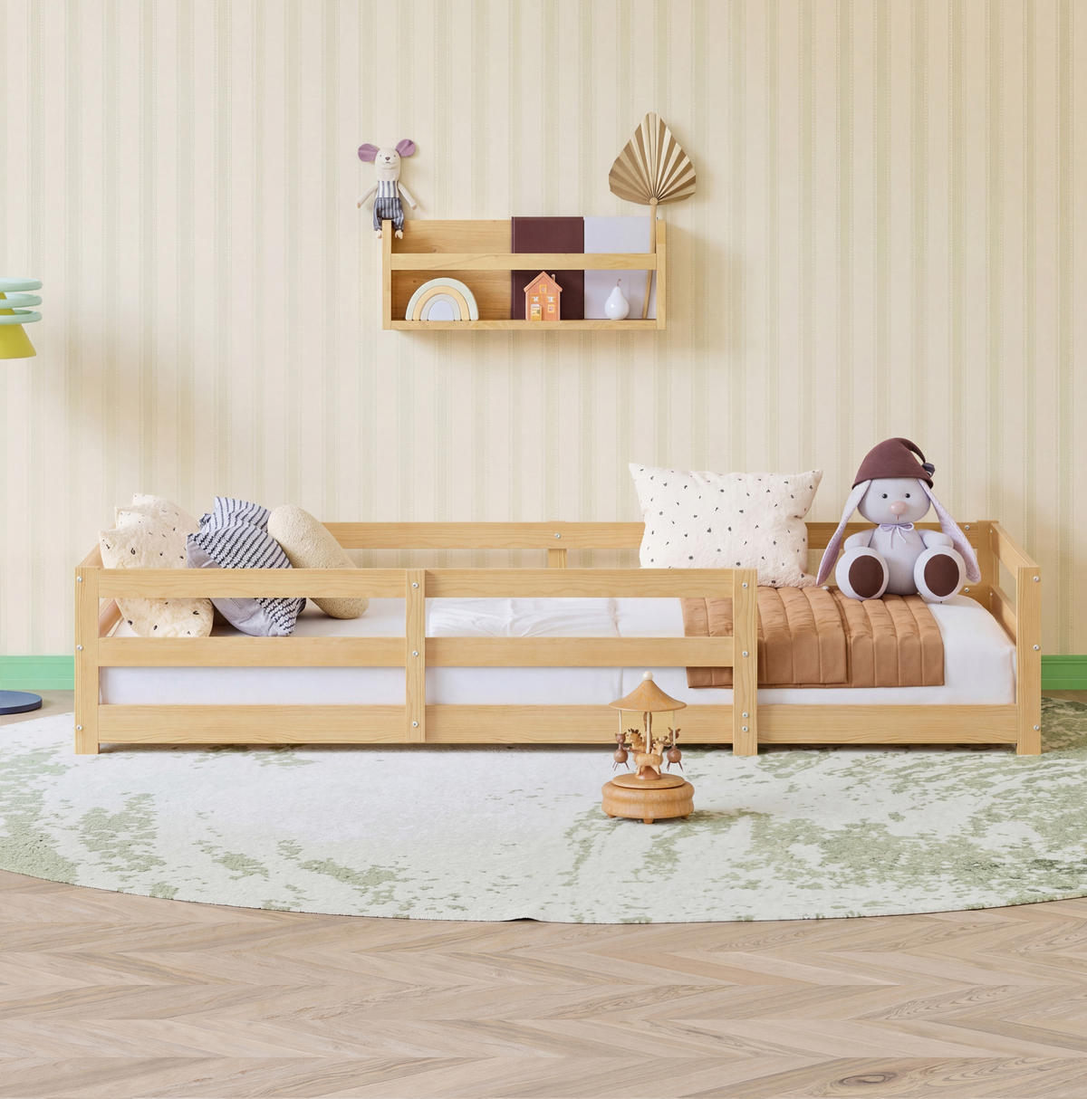 KINDERBETT 90/200 cm aus Kiefer massiv mit 4-seitiger Sicherheitsumrandung Natur - Naturfarben, Holz (90/200cm) - Modenvie