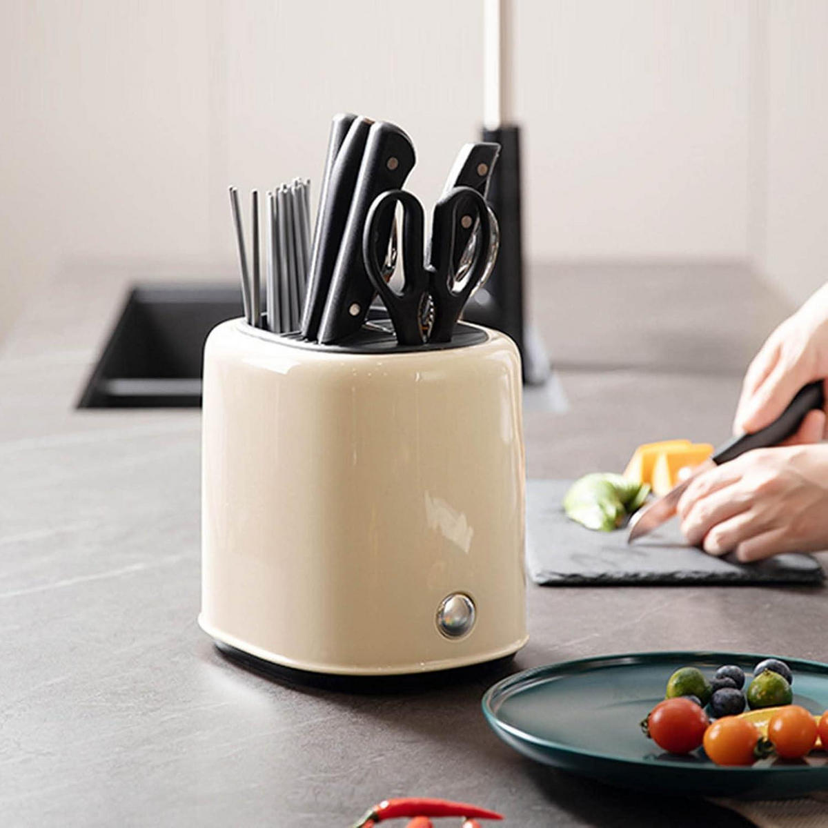 MESSERBLOCK Beige 2-in-1 Utensilien Organizer - Beige, Kunststoff (15/25/15cm)