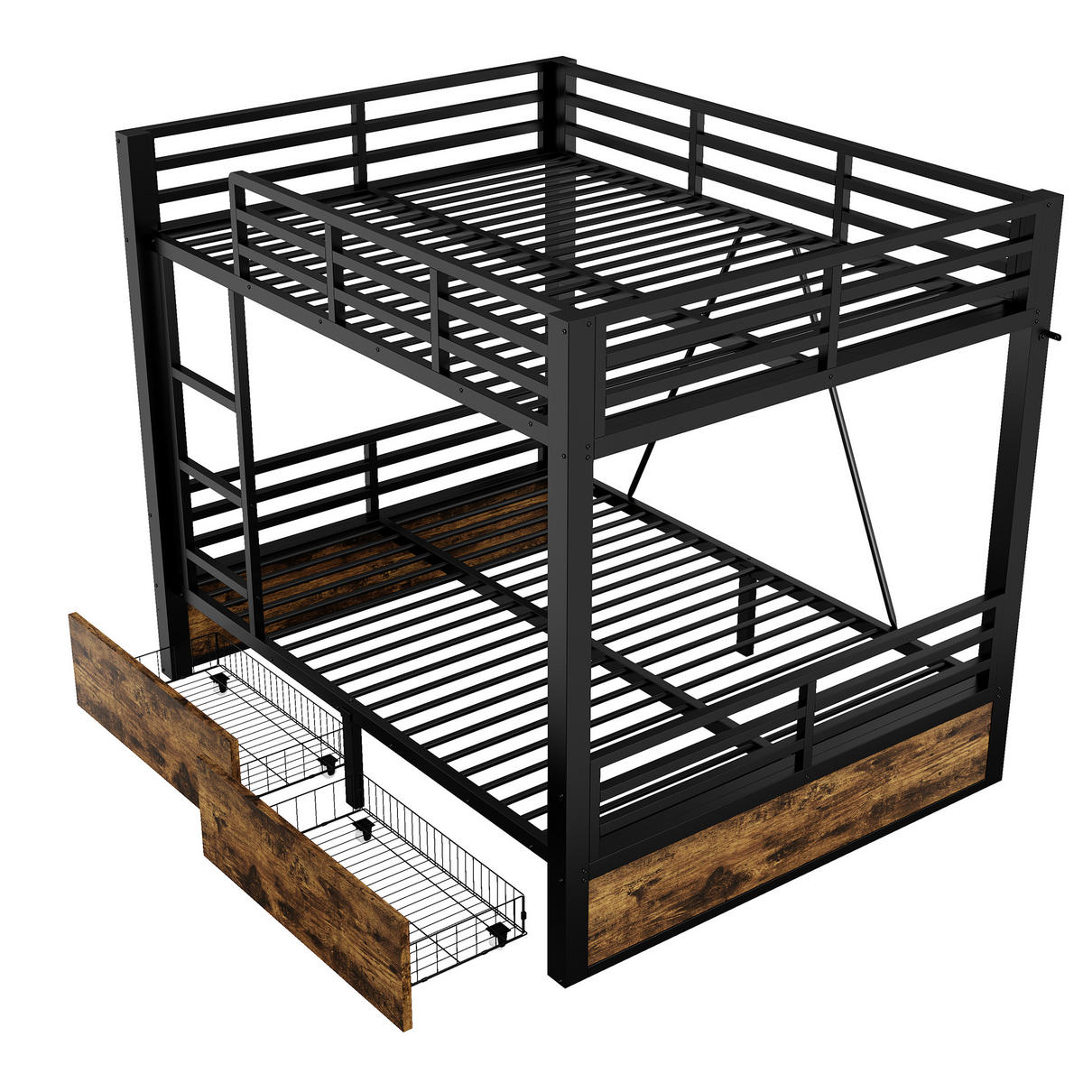 ETAGENBETT 140x200cm Metall Schubladen Sicherheitsleiter Schwarz - Schwarz, Metall (140/200cm) - FLIEKS