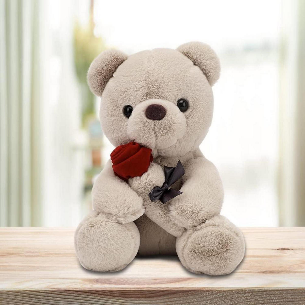 PLÜSCH-TEDDYBÄR mit Rose 23 cm Braun - Braun, Textil (5/10cm)