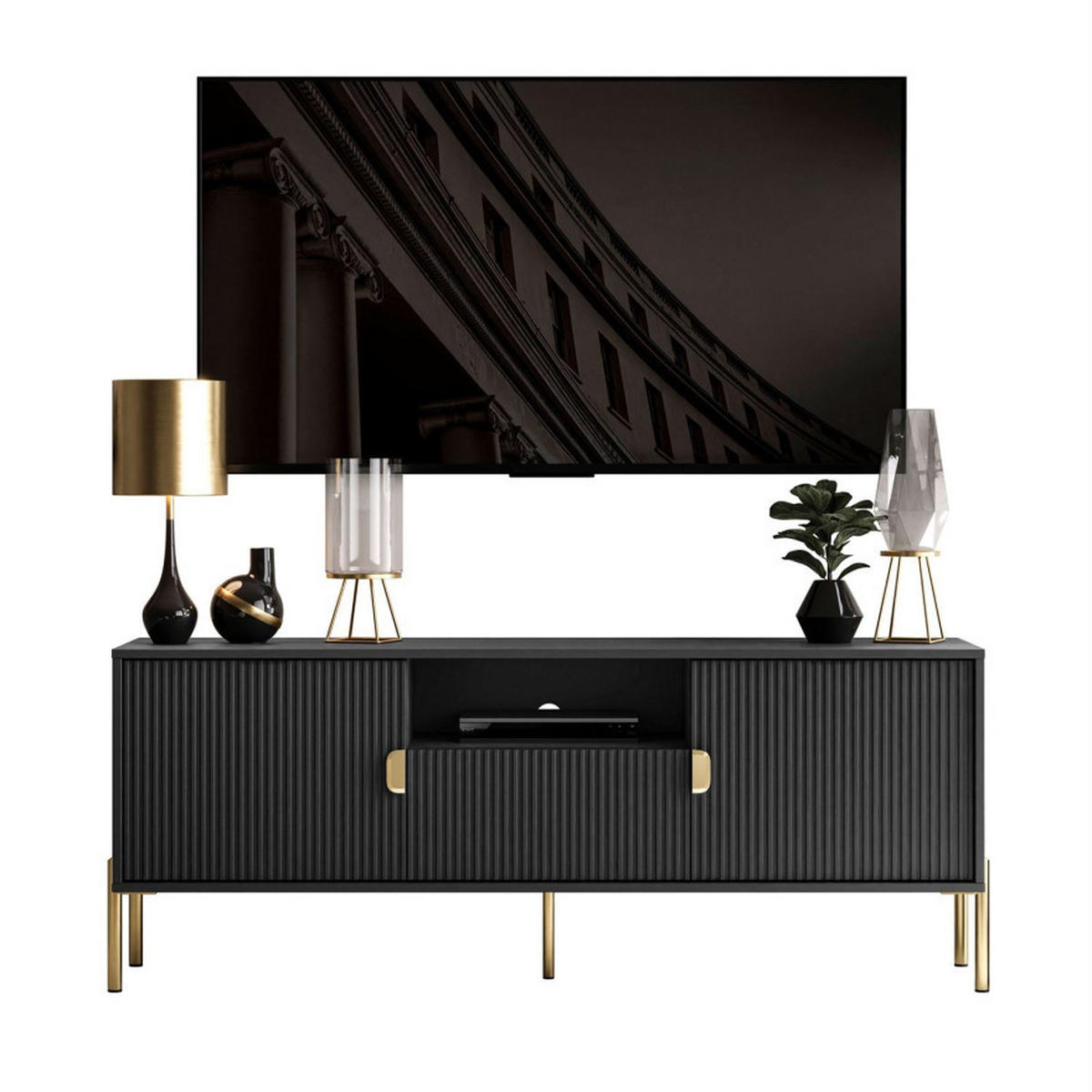 TV Rack DALIA 155 cm - Goldfarben/Schwarz, Holzwerkstoff (155/58/40cm) - Lookway
