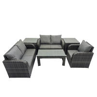 GARTENSOFA SET mit rechteckigem COUCHTISCH Polyrattan 5-Sitzer Dunkelgrau - Dunkelgrau/Grau, Glas/Kunststoff - Fimous