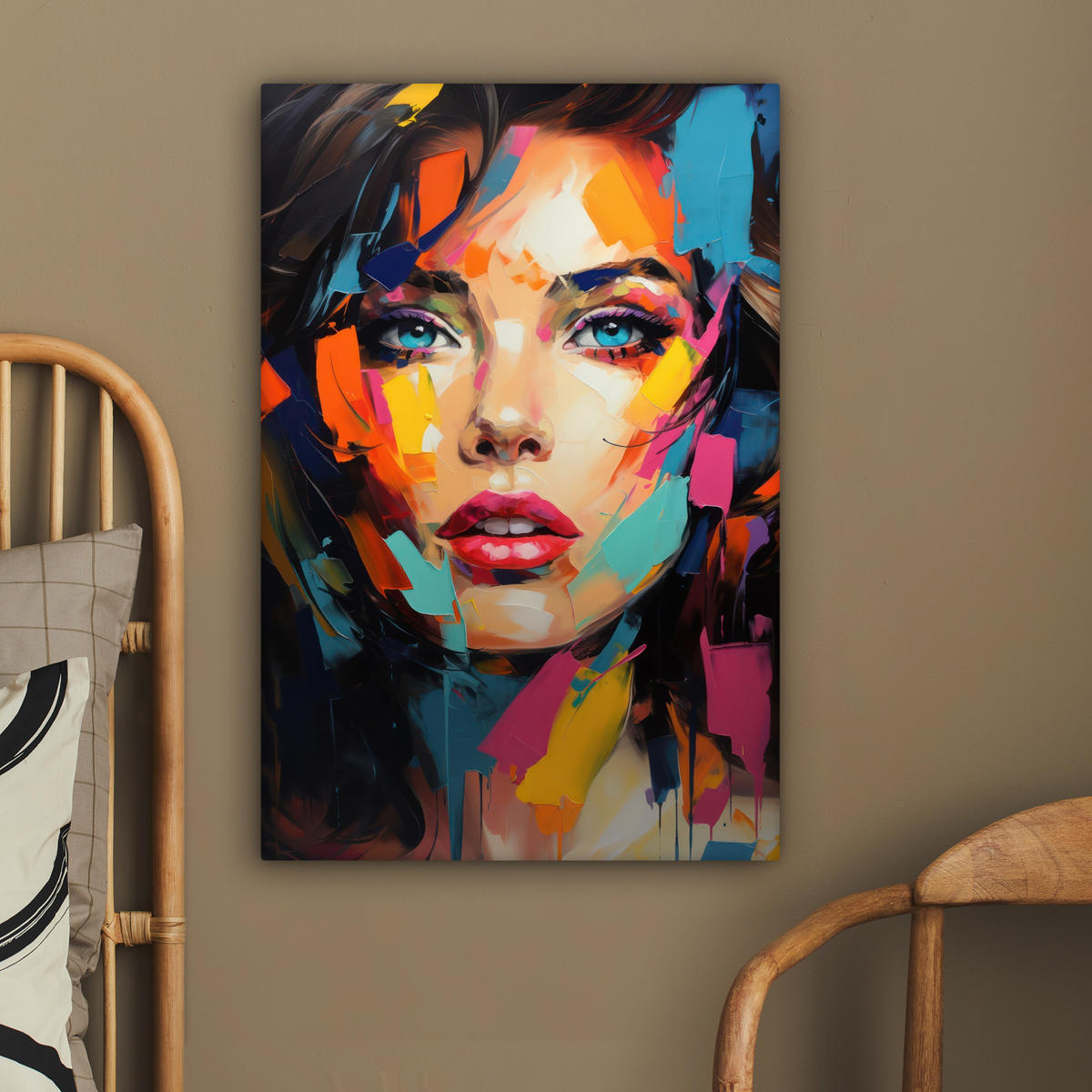 LEINWANDBILD Frau - Porträt - Farbenfroh - Kunst 40x60 cm - Multicolor, Textil (40/60cm) - MuchoWow