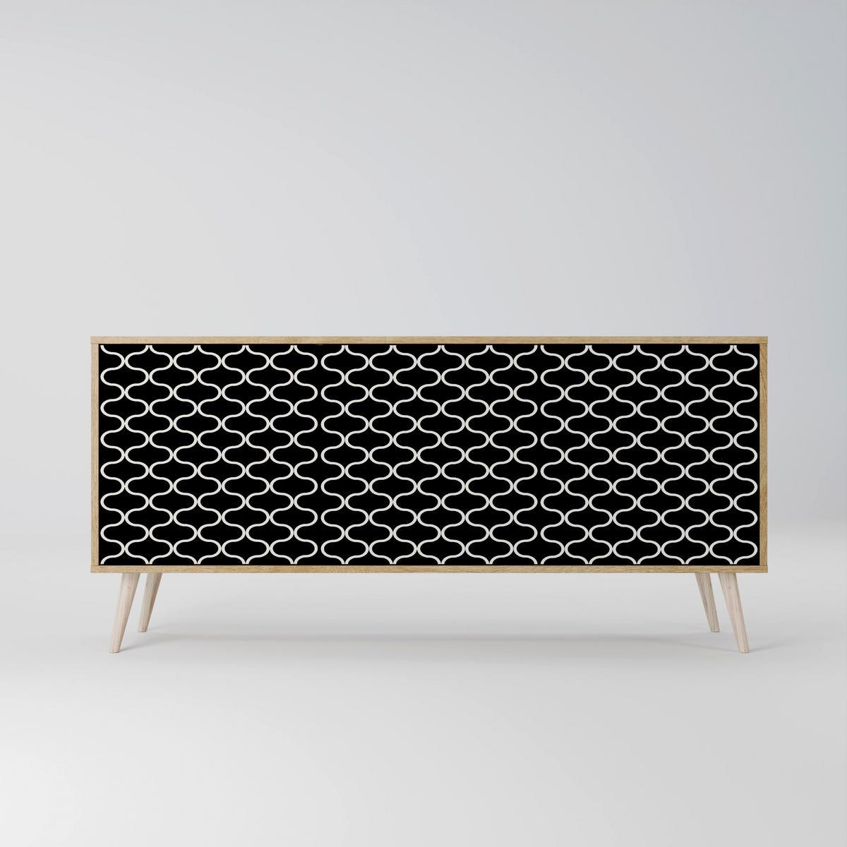 SIDEBOARD TESSELATED BLACKNESS, Eicheneffekt, 164,5x42x77,5 cm, 3 Türen - Eichefarben/Buchefarben, Holzwerkstoff/Buchenholz (164.5/77.5/42cm) - SpaceRebels