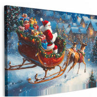 LEINWANDBILD Weihnachtsmann - Rentier - Weihnachten - Schnee 30x20 cm - Cognac, Textil (30/20cm) - MuchoWow