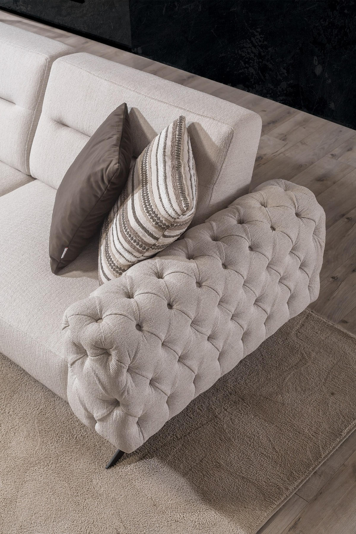 3 Sitzer SOFA Cuba Samt Schwarz - Creme, Textil/Metall (235/87/95cm)
