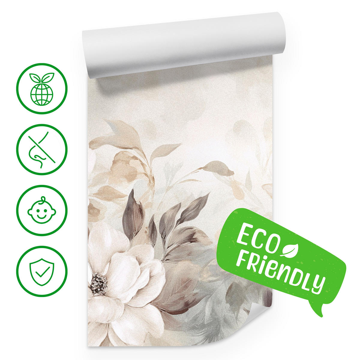 FOTOTAPETE für Schlafzimmer Abstrakte Creme Blumen Aquarell 350x256 - Beige/Braun, Papier (350/256cm) - Muralo