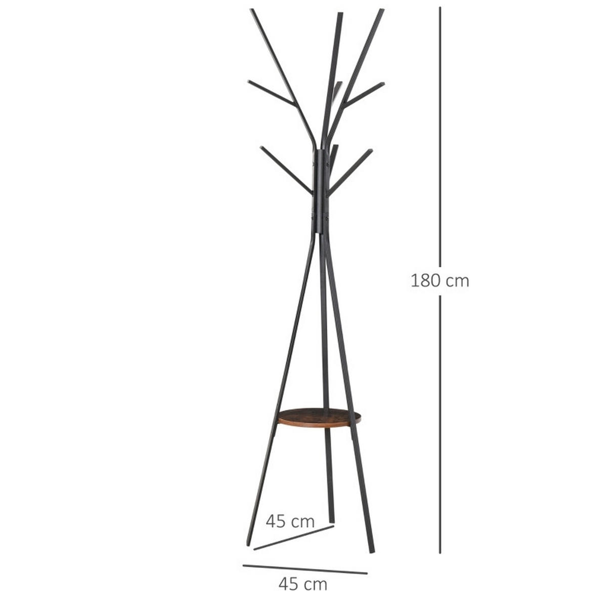 GARDEROBENSTÄNDER 45/45/180 cm mit 3 Kleiderstangen, 8 Haken und Ablage, Metall und Holz, Braun - Braun, Holzwerkstoff (45/180/45cm) - Redom