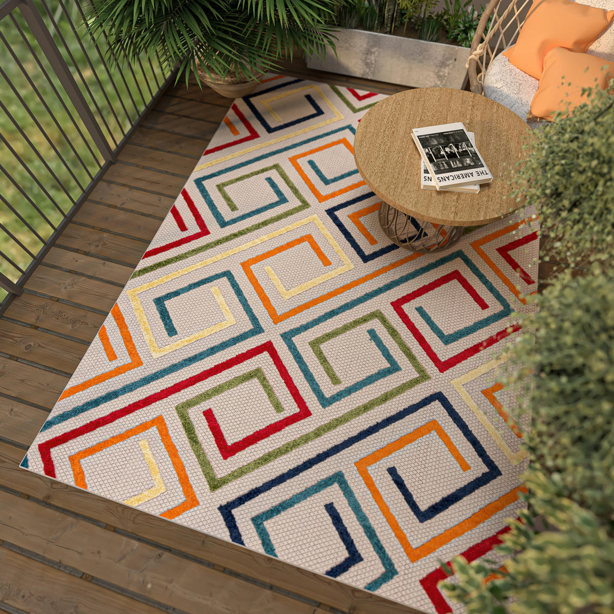 TEPPICH Outdoor Bunte Geometrisch Kurzflor Rechteckig - 160x230 cm - Grün, Textil (160/230cm) - Mazovia