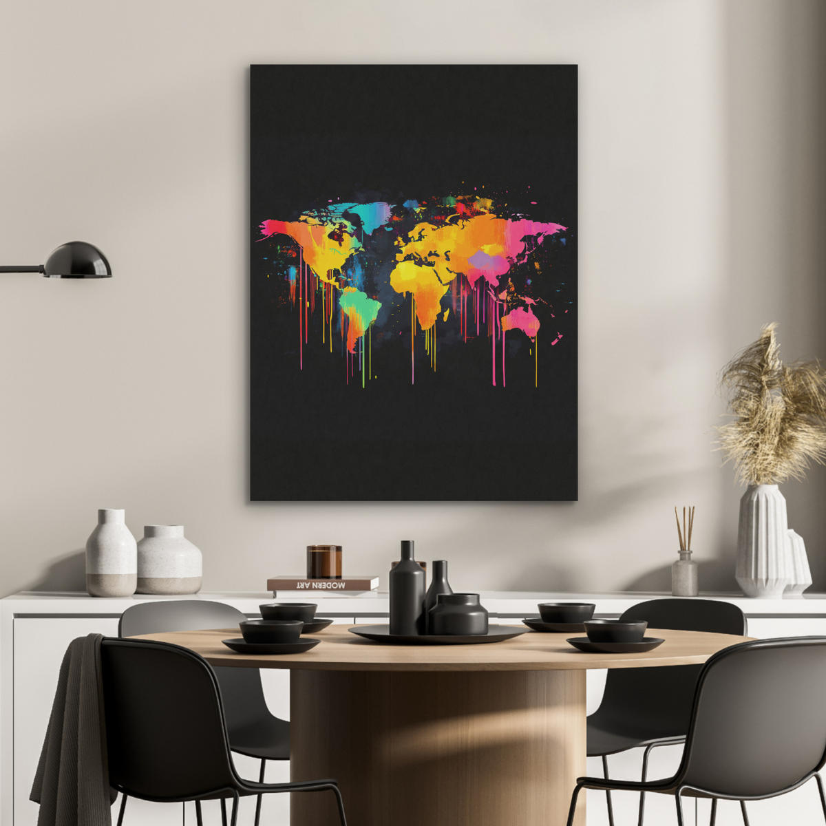 AKUSTIKBILD Weltkarte - Farbe - Bunt - Graffiti - Welt Wandbilder 60x80 cm - Multicolor, Textil (60/80/0.9cm) - MuchoWow