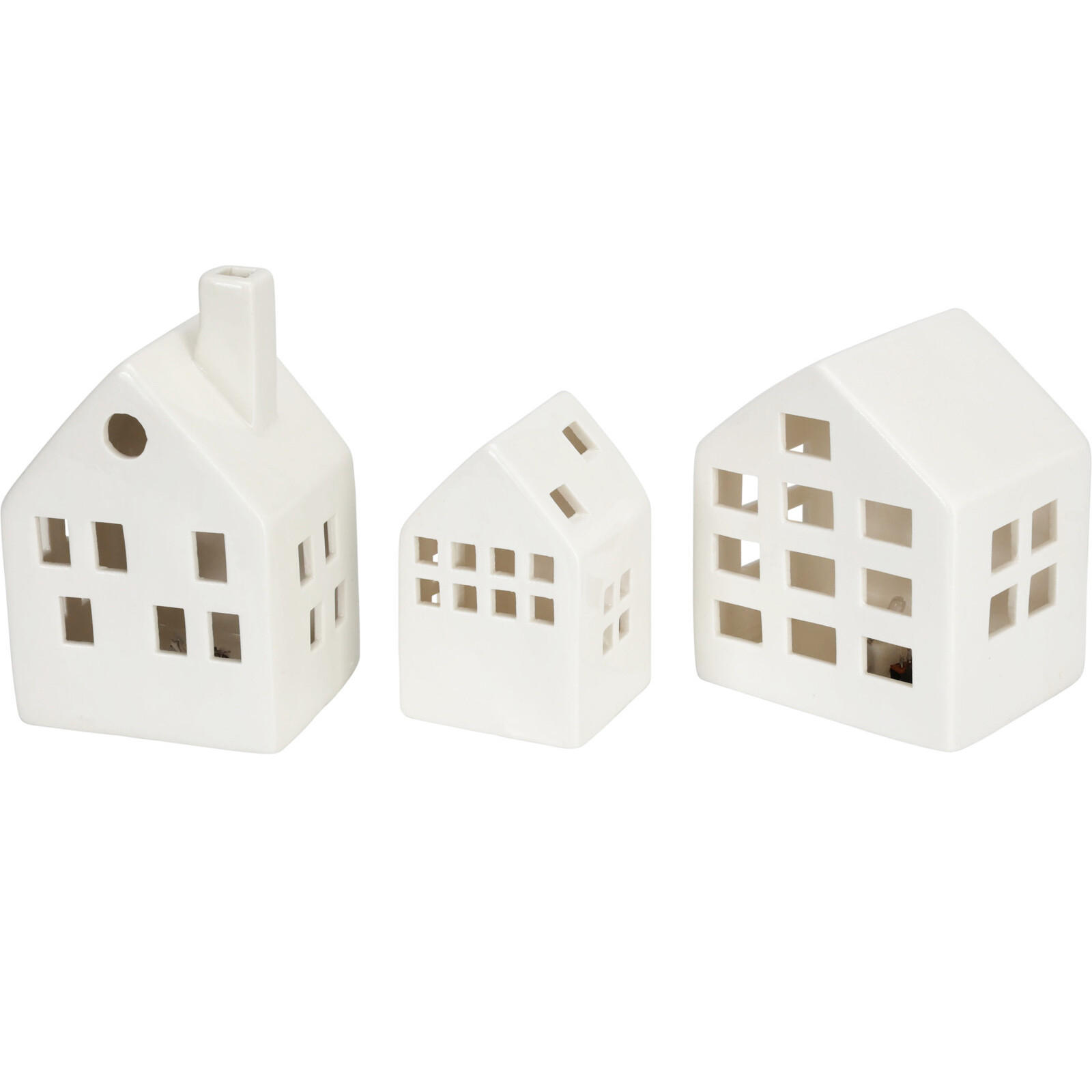 LED-HÄUSCHEN 3er-Set Scandi - Weiß, Keramik (7.5/13.8/9.7cm) - Home Styling Collection