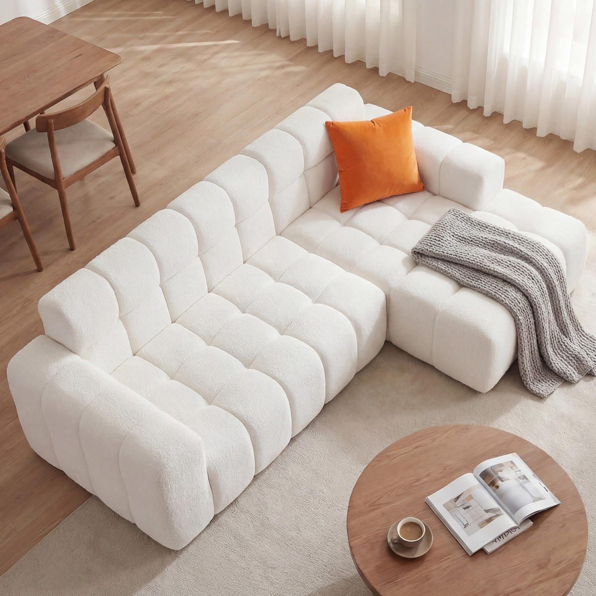 ECKSOFA 249,9/99/59,9 cm Weiß Modulares Sofa L-Form - Weiß, Textil (249.9/99cm) - OKWISH