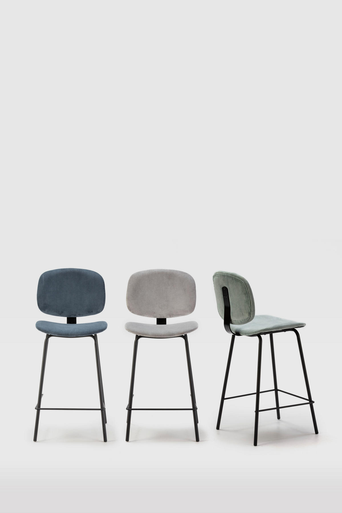 HOCKERN (Set aus 2) aus cordstoff mit schwarzen metallbeinen - arus 44/50/65 cm - Schwarz, Textil (50/65/44cm) - Calicosy