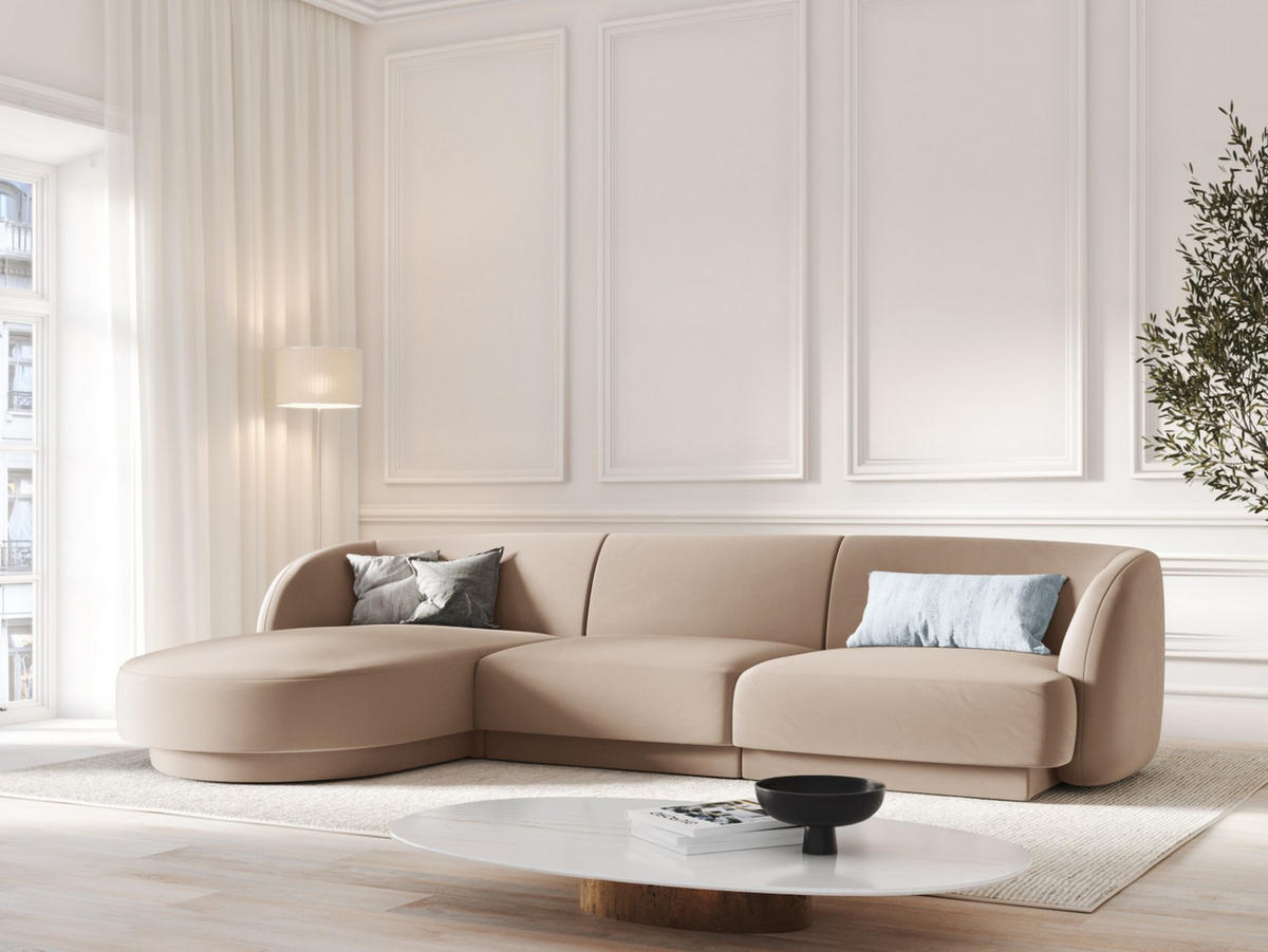 ECKSOFA links Miley aus Samt cappuccino 4 Sitzplätze - Cappuccino, Textil (156/255cm) - Micadoni