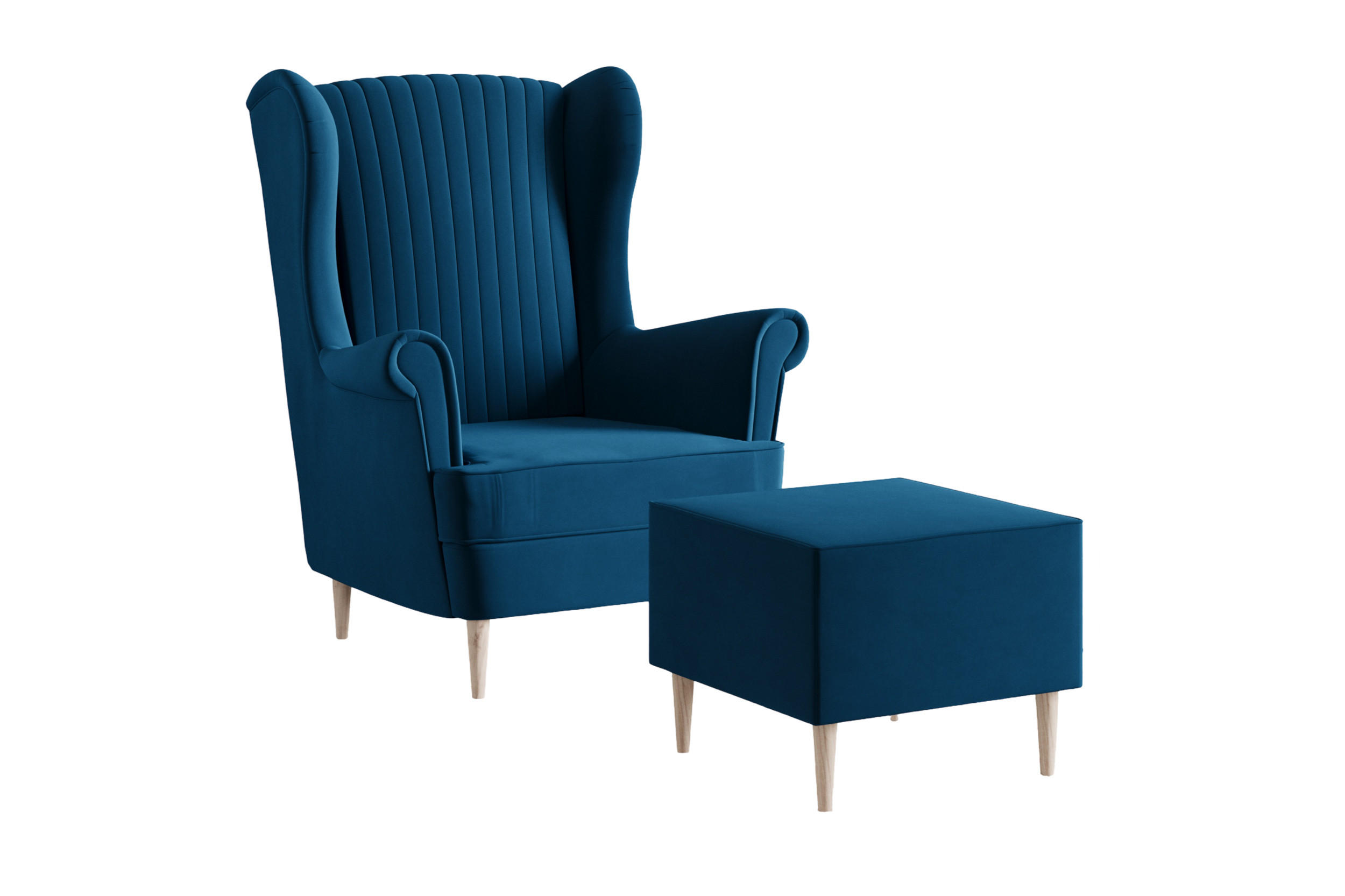 OHRENSESSEL - Sessel Comfy mit Hocker - Blau - Blau, Holzwerkstoff (83/103/95cm) - Möblo