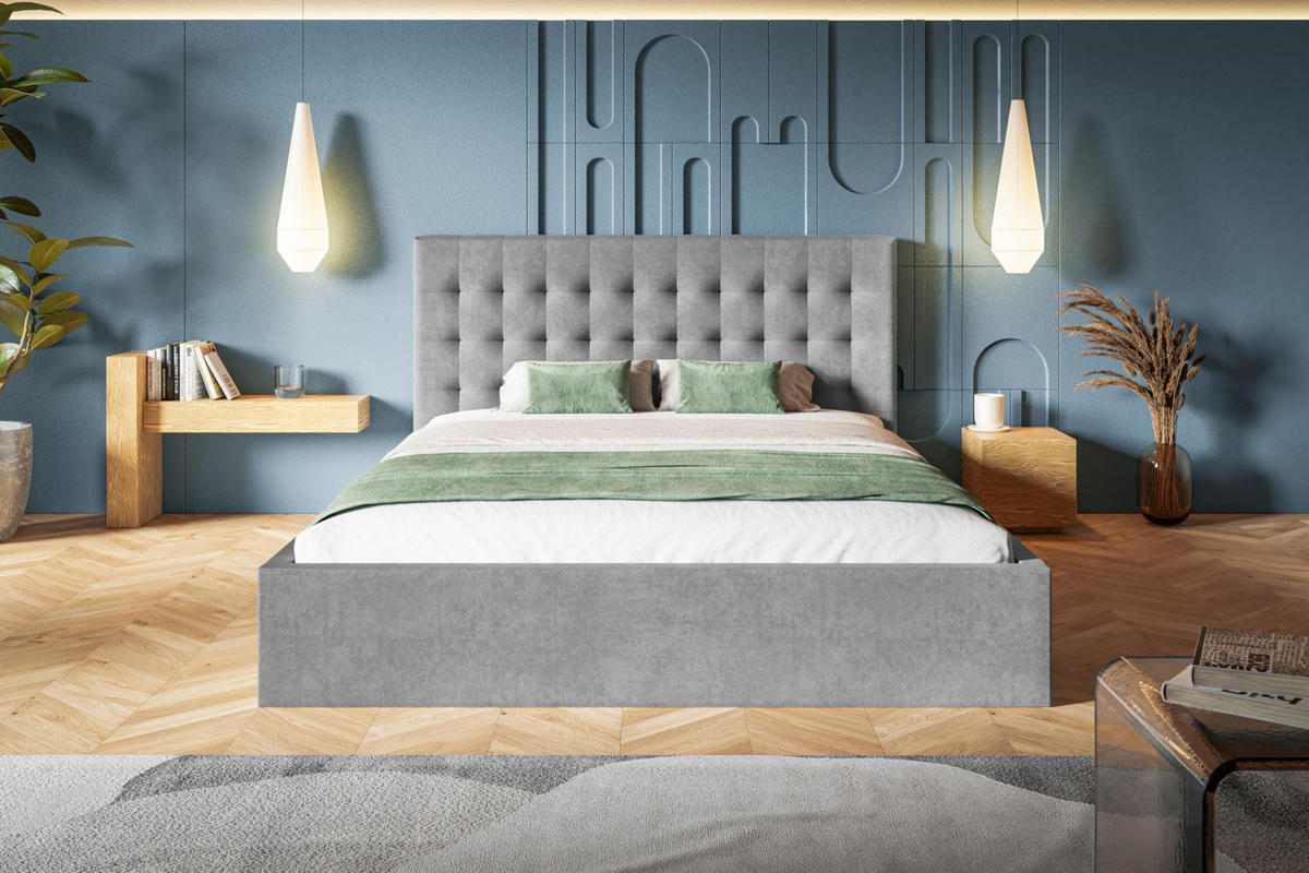 BETT 180x200 - Polsterbett mit Bettkasten und Metallrahmen - Modern Betten - Weicher Jasminstoff - Kollektion Rio, grau - Grau, Holz/Textil (180/200cm) - Alpi-Möbel