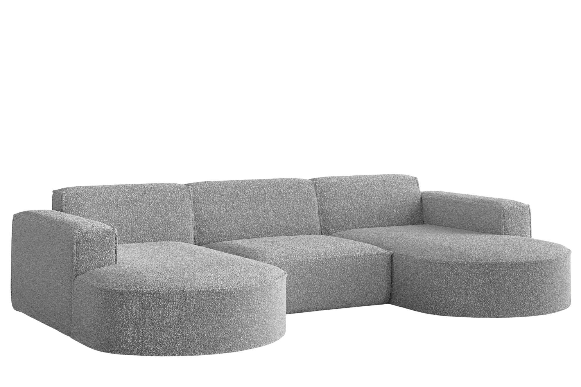 ECKSOFA Designer, Sofa U Form MODENA Stoff Loop Grau - Grau, Holz/Textil (299/165cm) - Kaiser Möbel