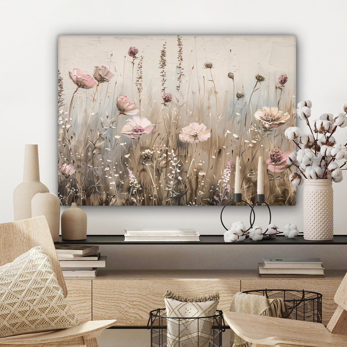LEINWANDBILD Blumen - Rosa - Modern - Beige Wandbilder 80x60 cm - Beige, Textil (80/60cm) - MuchoWow