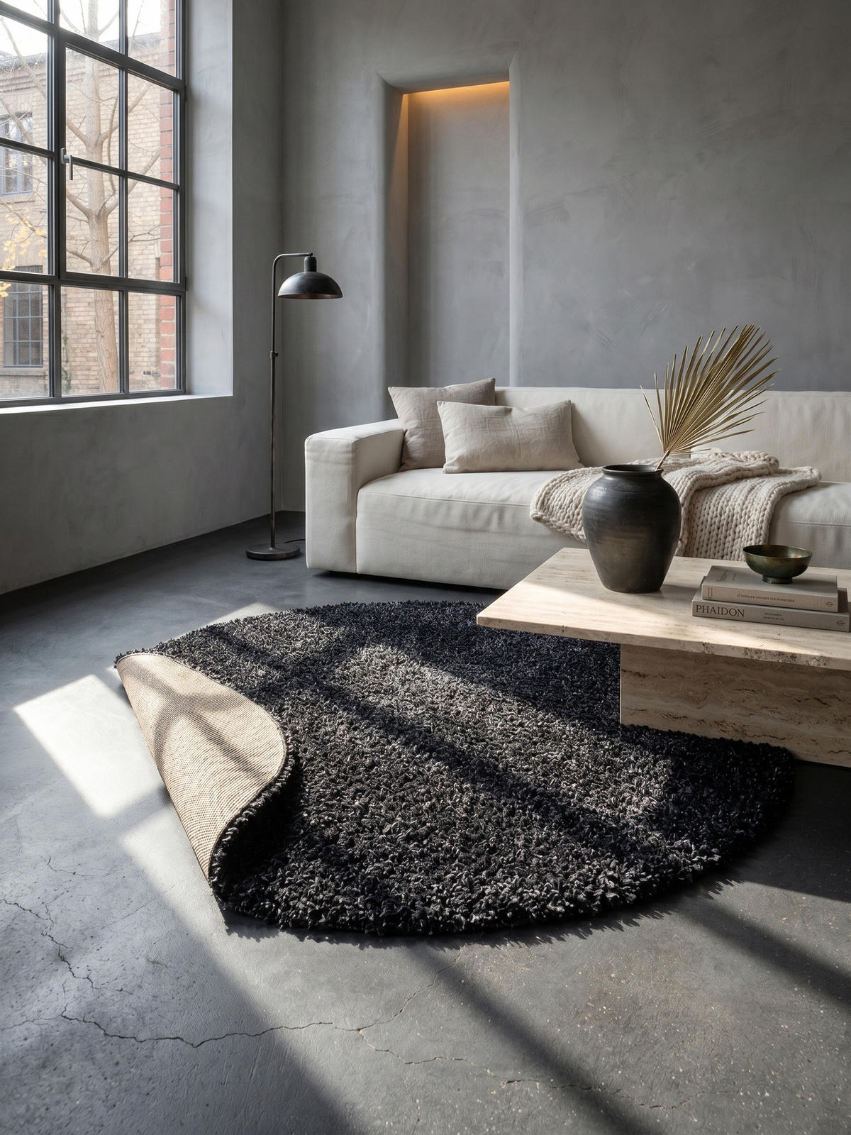 TEPPICH Hochflor Shaggy Einfarbig Weich Flauschig Waschbar Rund Anthrazit 200x200 cm – RHEIN - Anthrazit, Textil (200/200cm) - KADIMA DESIGN