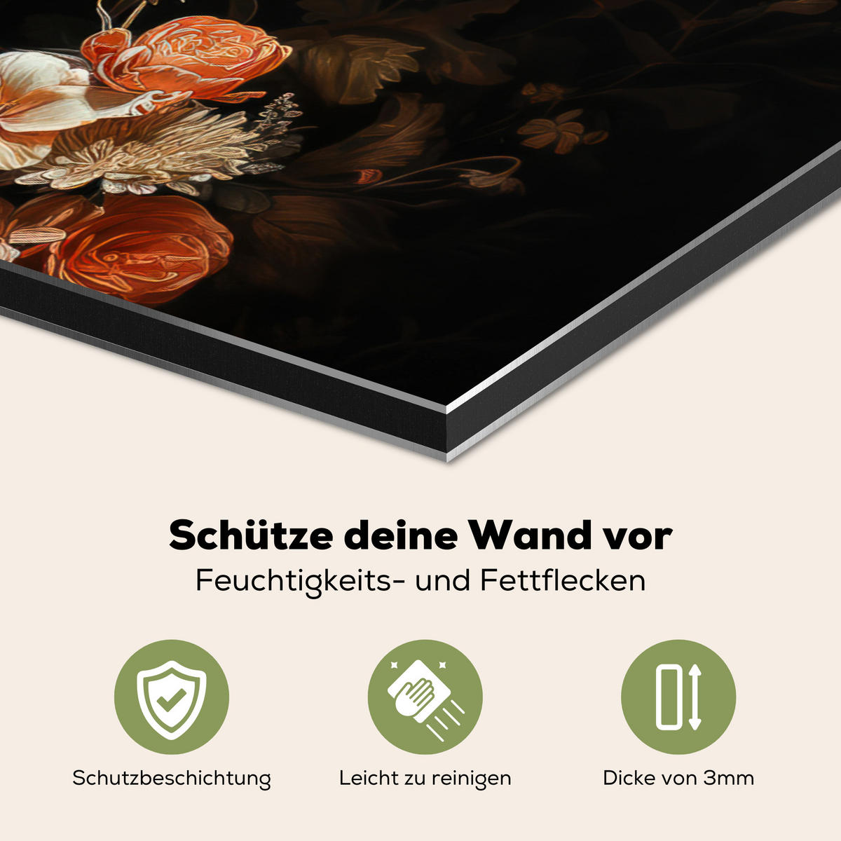 SPRITZSCHUTZ KÜCHE Hirsch - Tier - Blumen - Natur - Botanisch 60x40 cm - Kupferfarben, Metall (60/0.3/40cm) - MuchoWow
