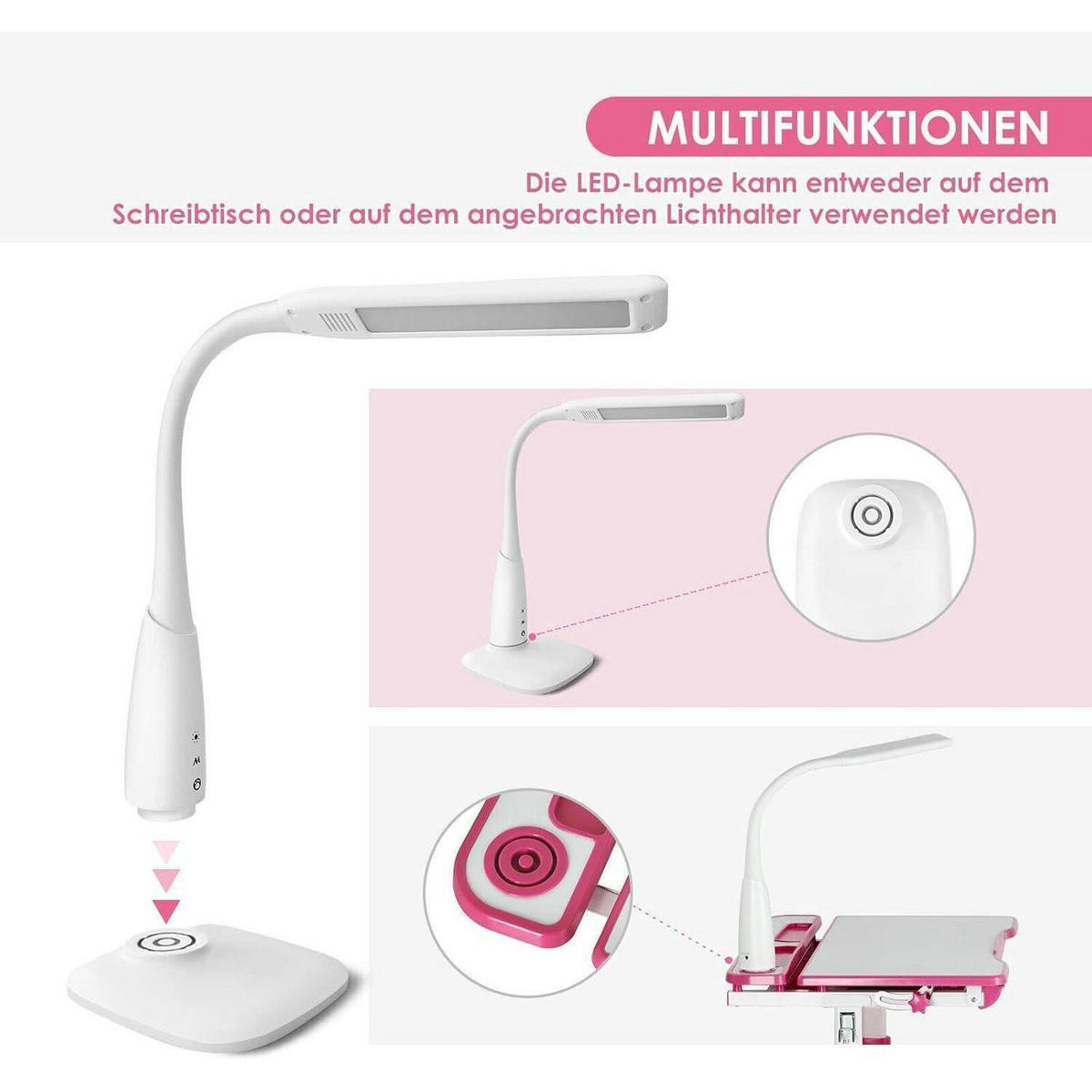 KINDERSCHREIBTISCH-SET höhenverstellbar mit Lampe und Schublade Rosa - Multicolor, Kunststoff (49/76/66.4cm)