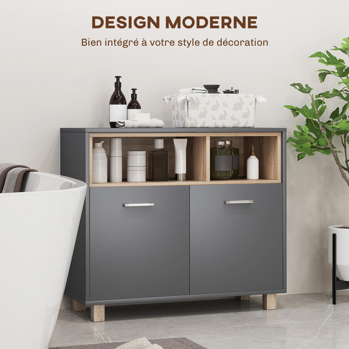 MIDISCHRANK DE-12440 80/35/70 cm Grau / Naturholz - Grau, Holzwerkstoff (35/70/80cm) - ComfortXL
