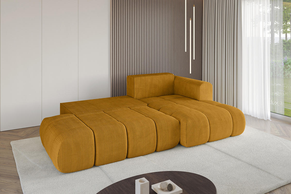 ECKSOFA Ottomane Rechts CLOUD-L 289x180x40 Senfgelb Cord - Currygelb, Holzwerkstoff/Kunststoff (289/180cm) - ALTDECOR