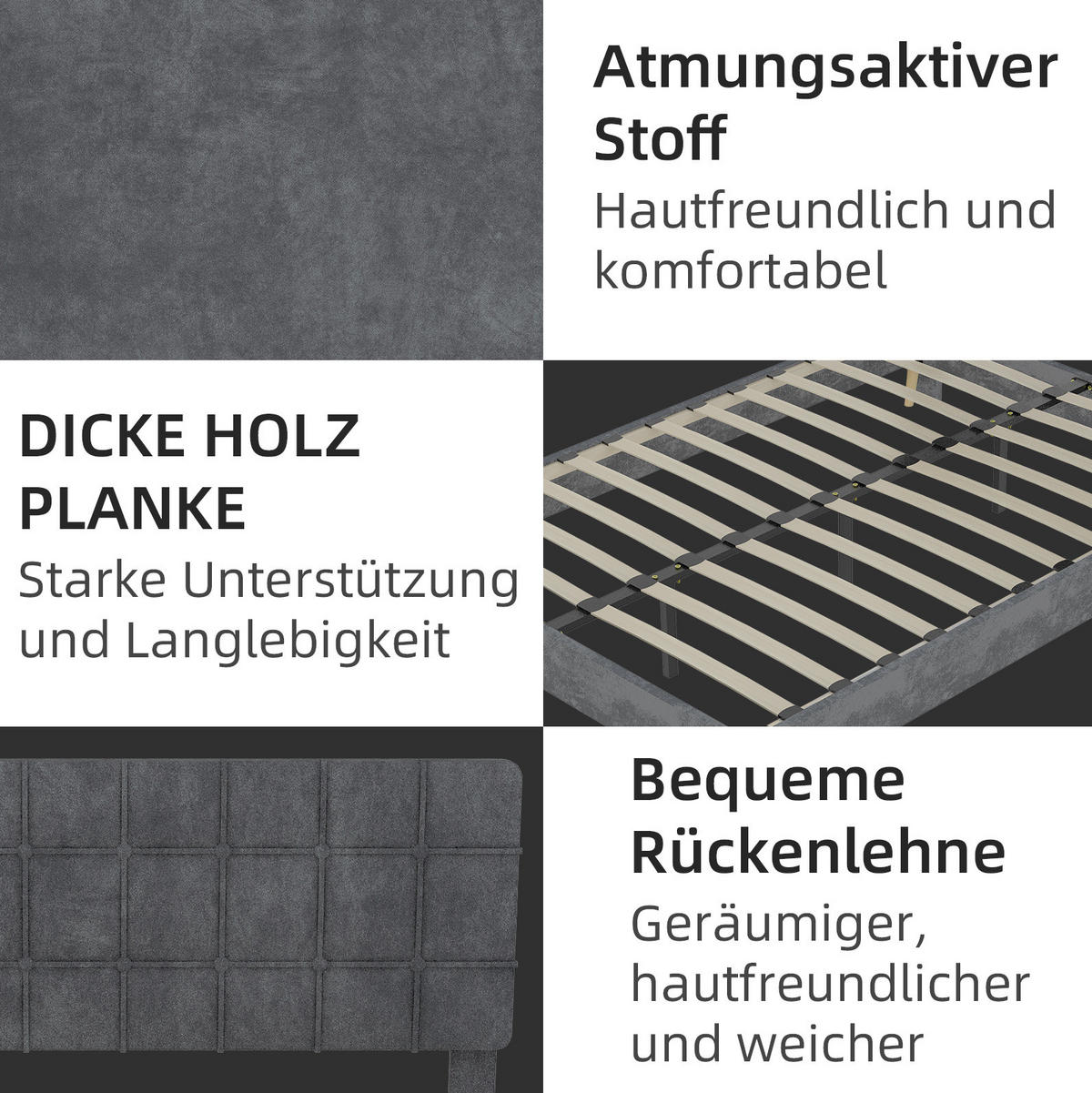 POLSTERBETT 140/200 cm grau aus Samt mit Karosteppung - Grau, Textil (140/200cm) - OKWISH